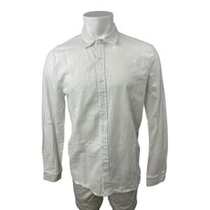 Apraw Men's White Linen Collared Long Sleeve Button Down Dress Shirt Top Size M